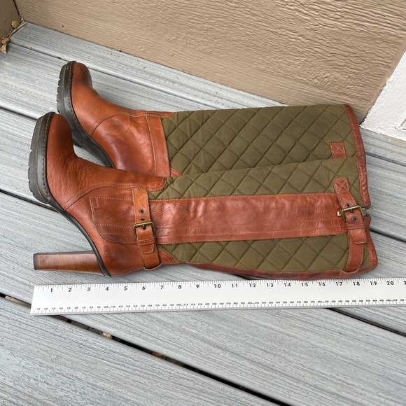 Ralph Lauren Purple‎ Label Italy Size 8B Tall Brown Leather/ Quilted Green Boots - Picture 12 of 16